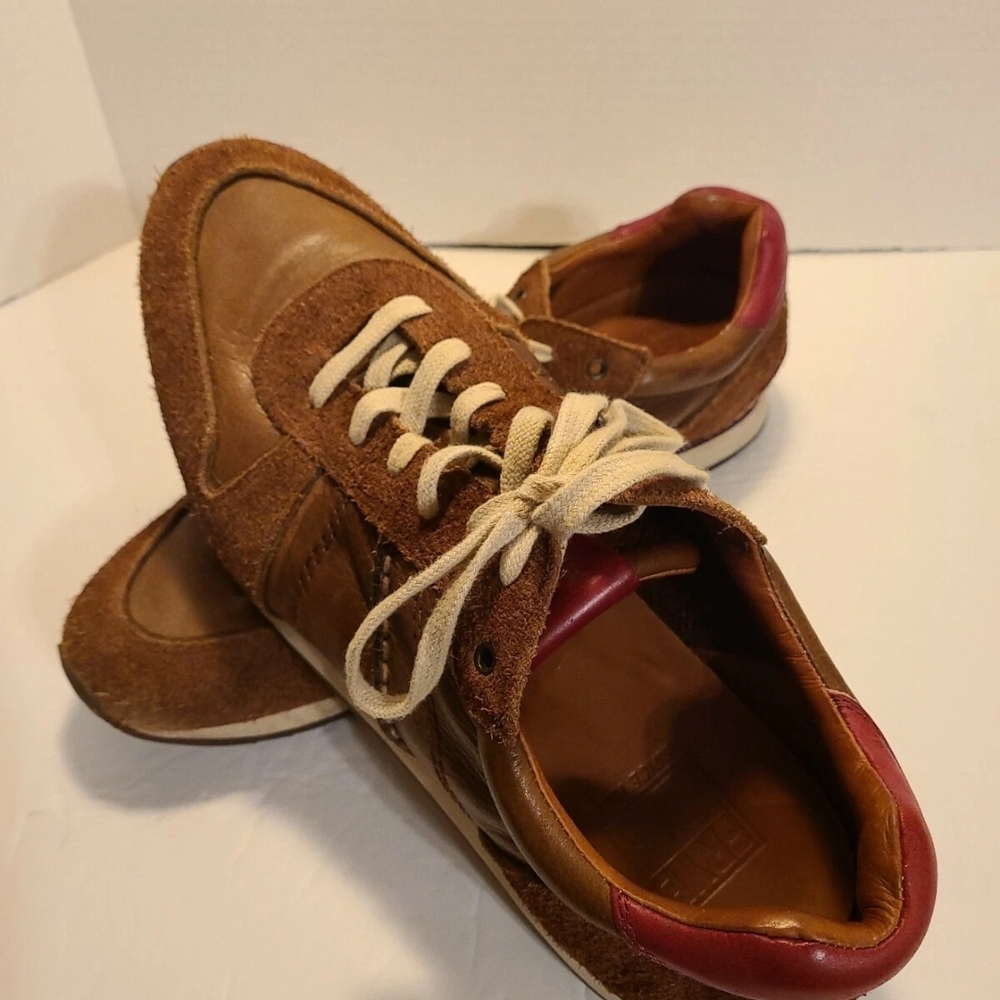 FRYE KANE RUNNERS 12 US COGNAC BROWN ROUGHOUT SUEDE LEATHER SNEAKERS EUC CLEAN